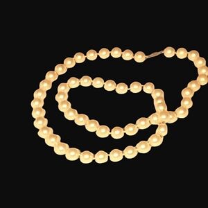 Vintage Glass Pearl Necklace Hand Knotted 12mm  Cream Color Silver Clasp 35"